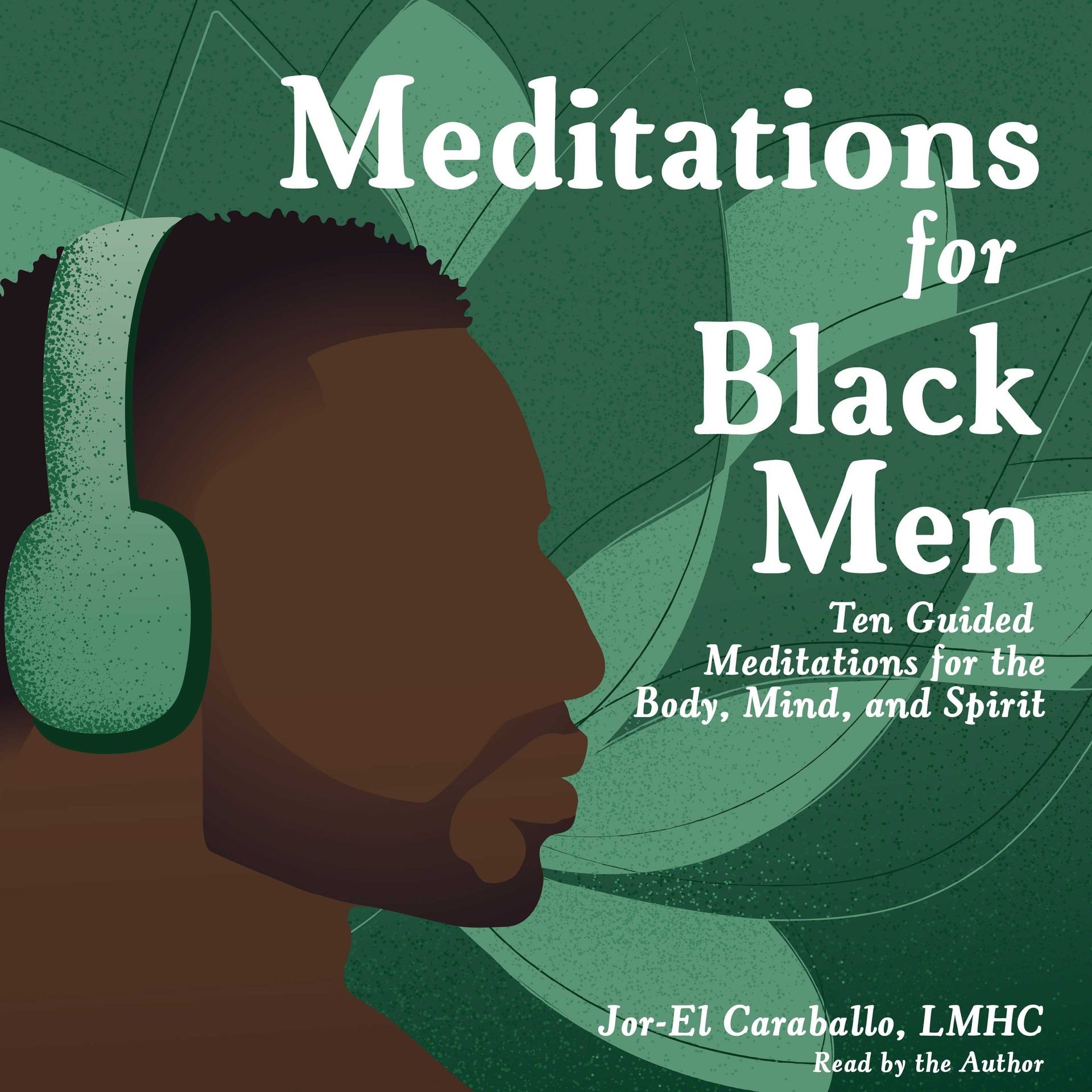 Illustrated cover of a meditation guide featuring an African American man wearing headphones on a green background.