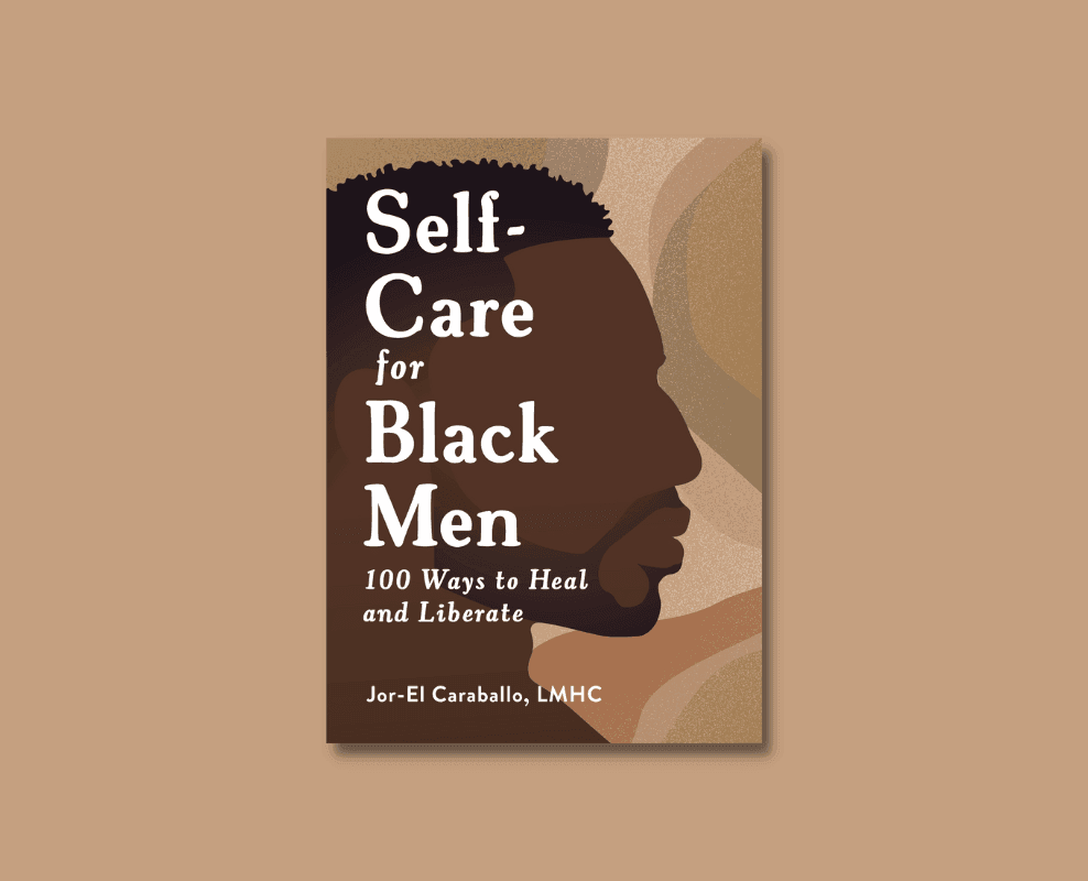 Book cover titled 'Self-Care for Black Men' with abstract face profile design.